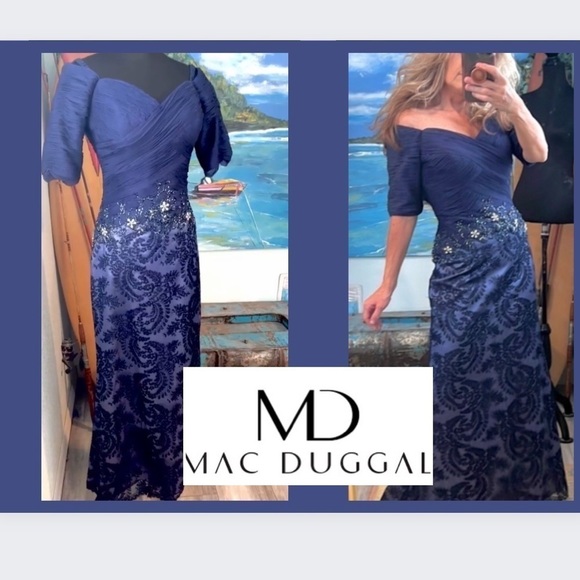💙Mac Duggal,Gorgeous Dress, (Retails $798), EUC, Ruched, Embellished, Size 4 - Picture 1 of 16